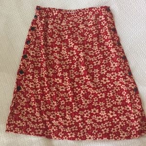 Madewell red floral midi side button skirt